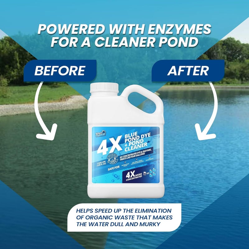 Not Rocket Sciences 1 Gallon 4X Blue Pond Dye + Pond Cleaner, Blue Dye for Ponds and Lakes, 2-in-1 Lake Colorant + Enzymes, Makes Murky Water Clean & Beautiful, Keeps The Water Cool, Clear, and Ideal for Fish & Wildlife - Image 3